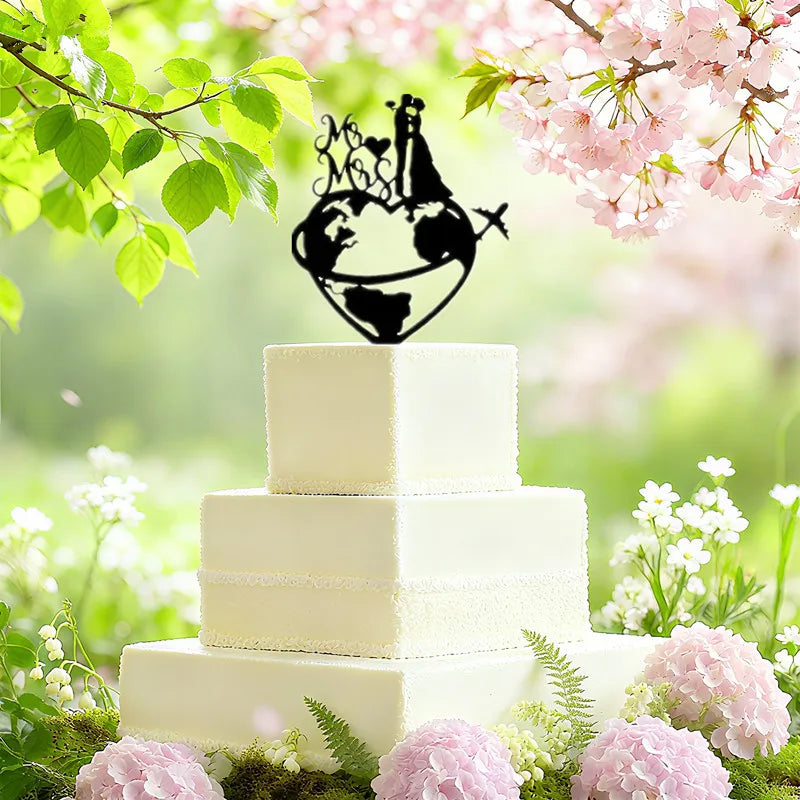 Funny Wedding Party Cake Topper Mariée Marié M. Mme Acrylique Noir Gâteaux de mariage Style Sport Mixte Couples Cake Décoration de mariage