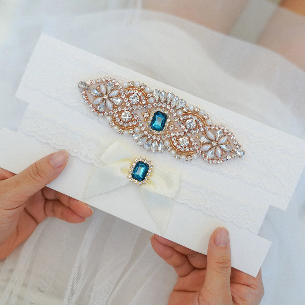 Jarretière de mariage Shinny Crystals Pearls Ceinture de jarretelles de mariée Accessoires de fête cosplay Dentelle élastique Anneau de jambe Jarretière de mariée
