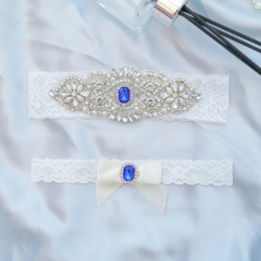 Jarretière de mariage Shinny Crystals Pearls Ceinture de jarretelles de mariée Accessoires de fête cosplay Dentelle élastique Anneau de jambe Jarretière de mariée
