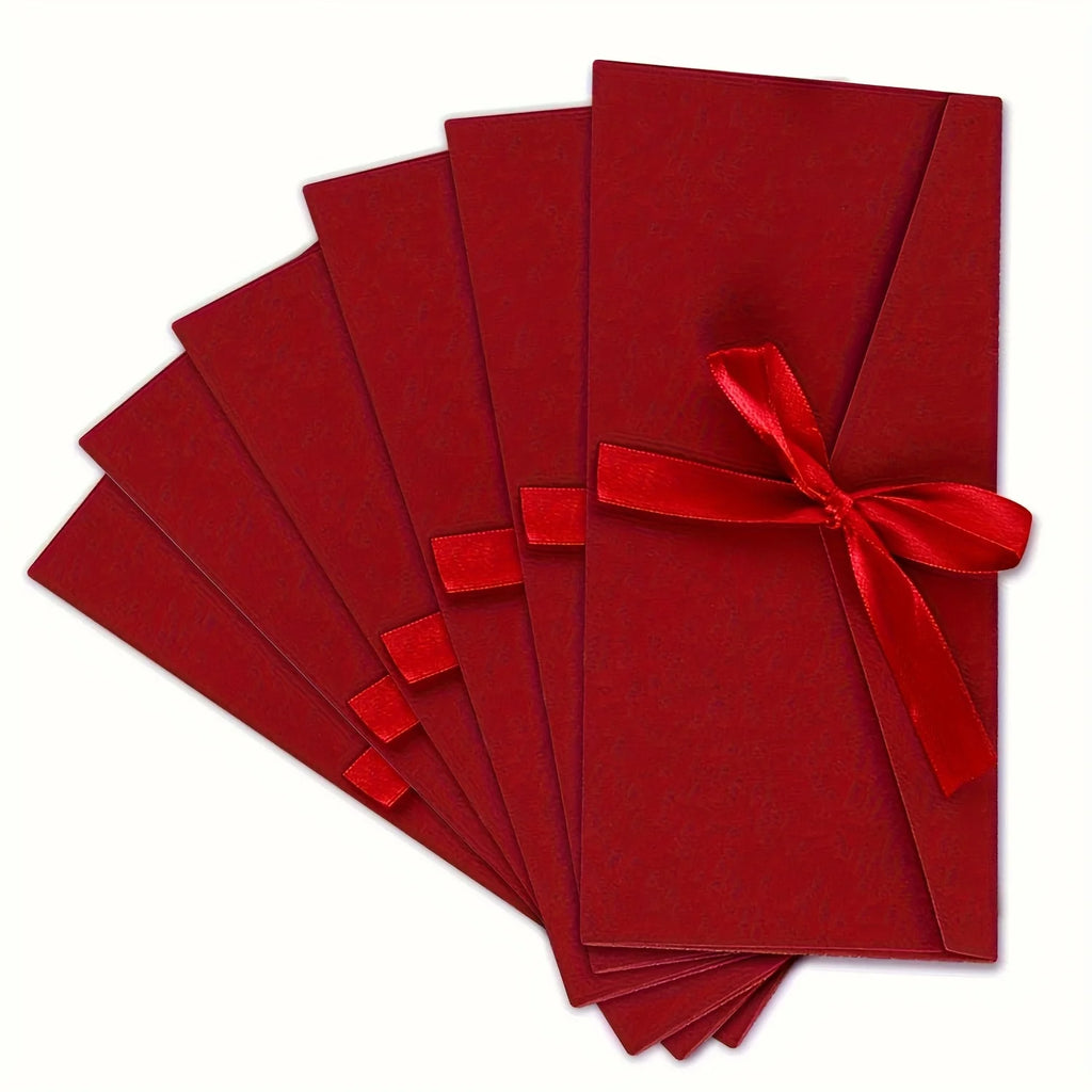 6 élégantes enveloppes cadeaux rouges avec nœuds en ruban - Invitations en papier kraft pour anniversaires, Noël, emballage cadeau de vacances