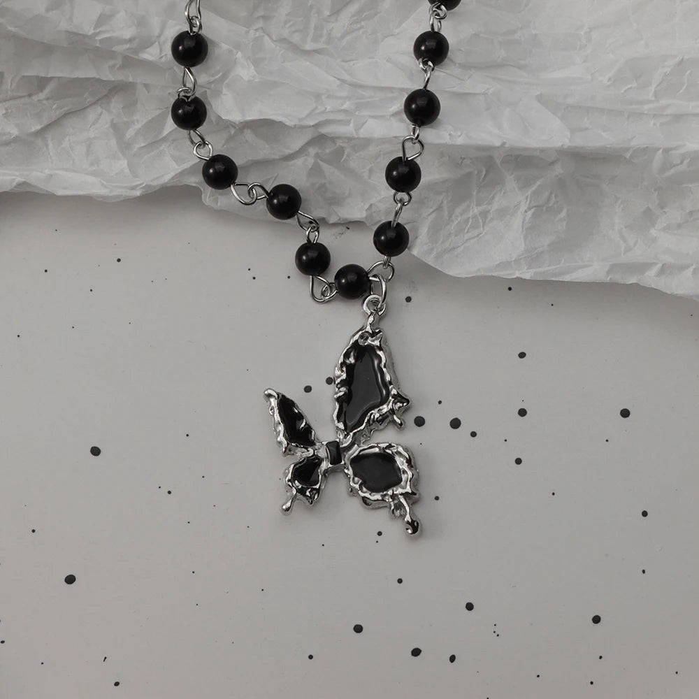 Parure collier chauve-souris gothique et croix superposées — Style sombre Y2K