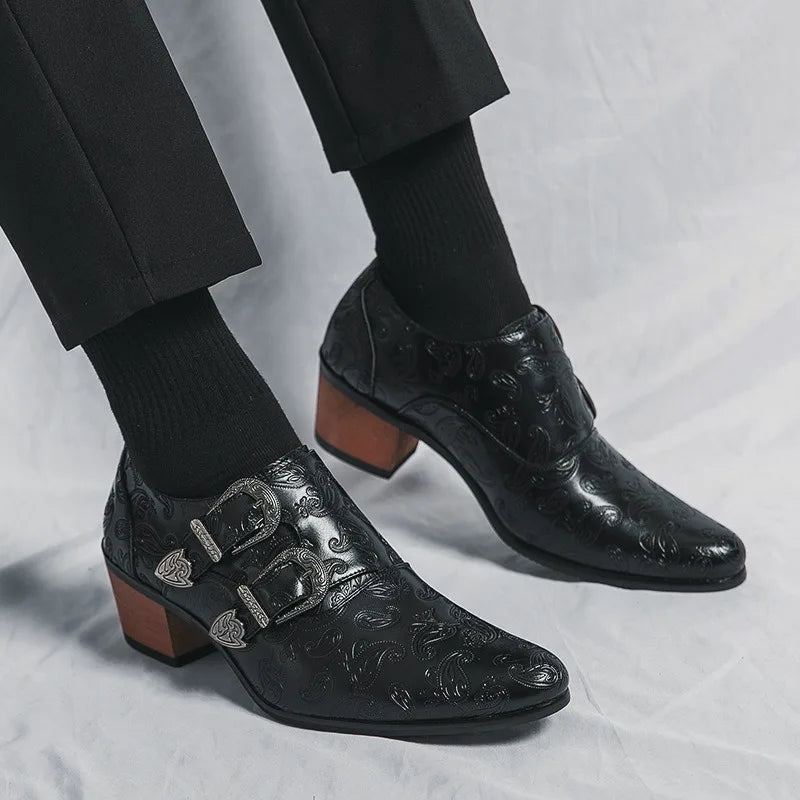 Chaussures de mariage pour hommes Tendance Coupe ajustée Pointues Talon haut Chaussures à enfiler Respirantes en cuir Chaussures habillées classiques vintage pour hommes