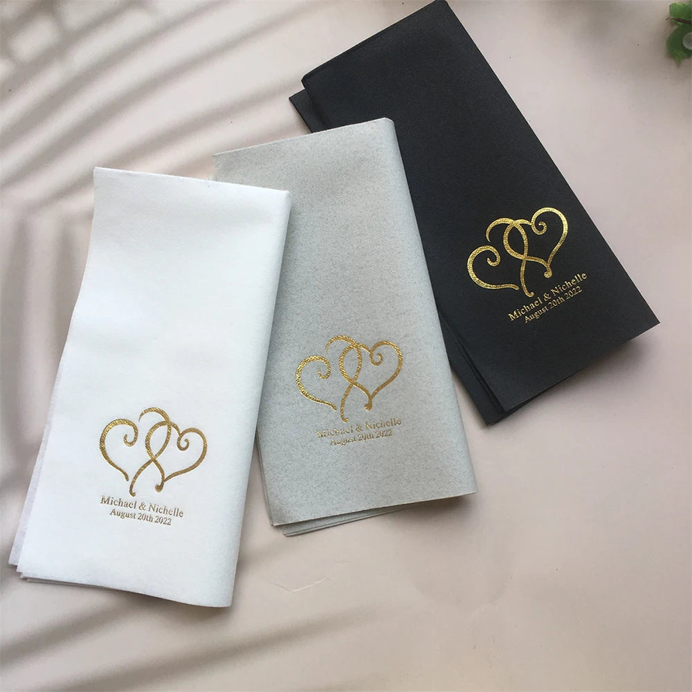 50pcs Personalized Napkins Wedding Engagement Party Table Dinner Decoration Custom Bar Napkins LOTS of COLORS Avail