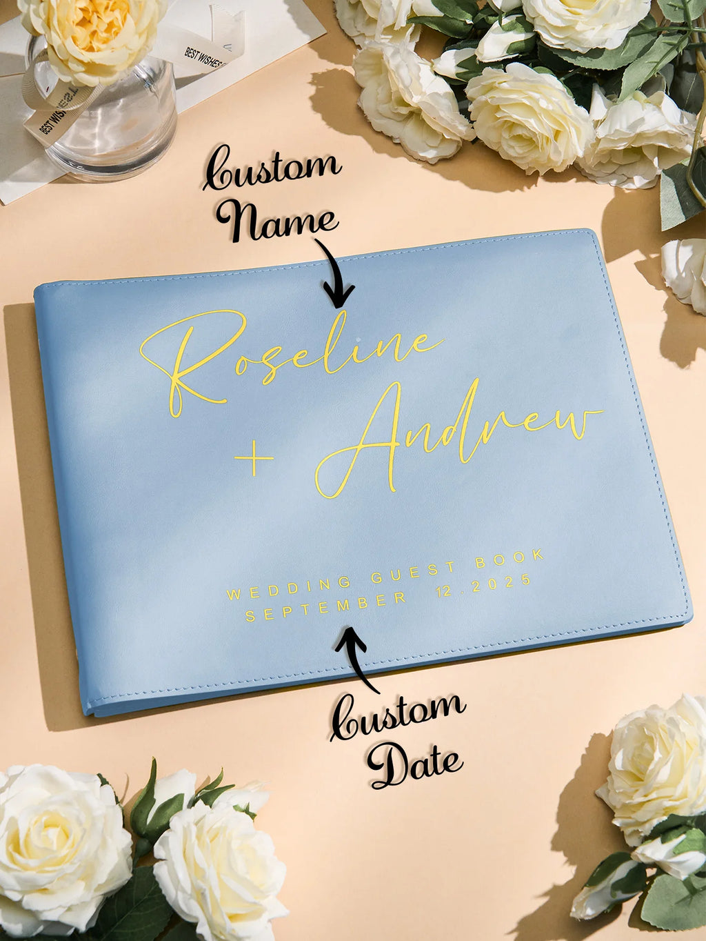 Custom Wedding Guest Book Personalized Name & Date 12.4x9.25 Inch Pink/Sky Blue/Green Unique Gift for Couples