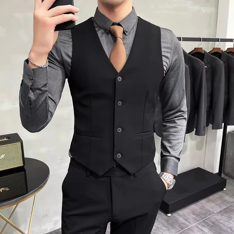 Men's Elastic Suit Vest | Solid Color Waistcoat | Groom & Wedding Party