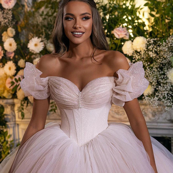 2023 Gorgeous Ball Gowns Princess Wedding Dress Corset Sweetheart Neck Glitter Tulle Bride Dresses Robe De Mariee Wedding Gowns