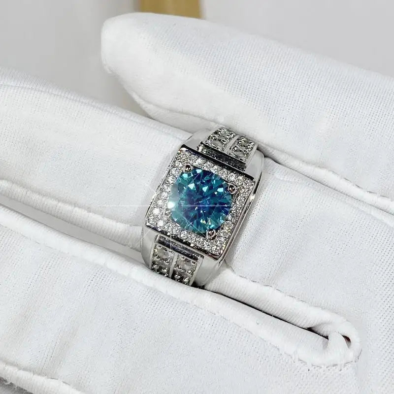 Bague de mariage ajustable ouverte pour homme en zircon bleu-vert pleine pavé, bijou tendance hipster pour le marié