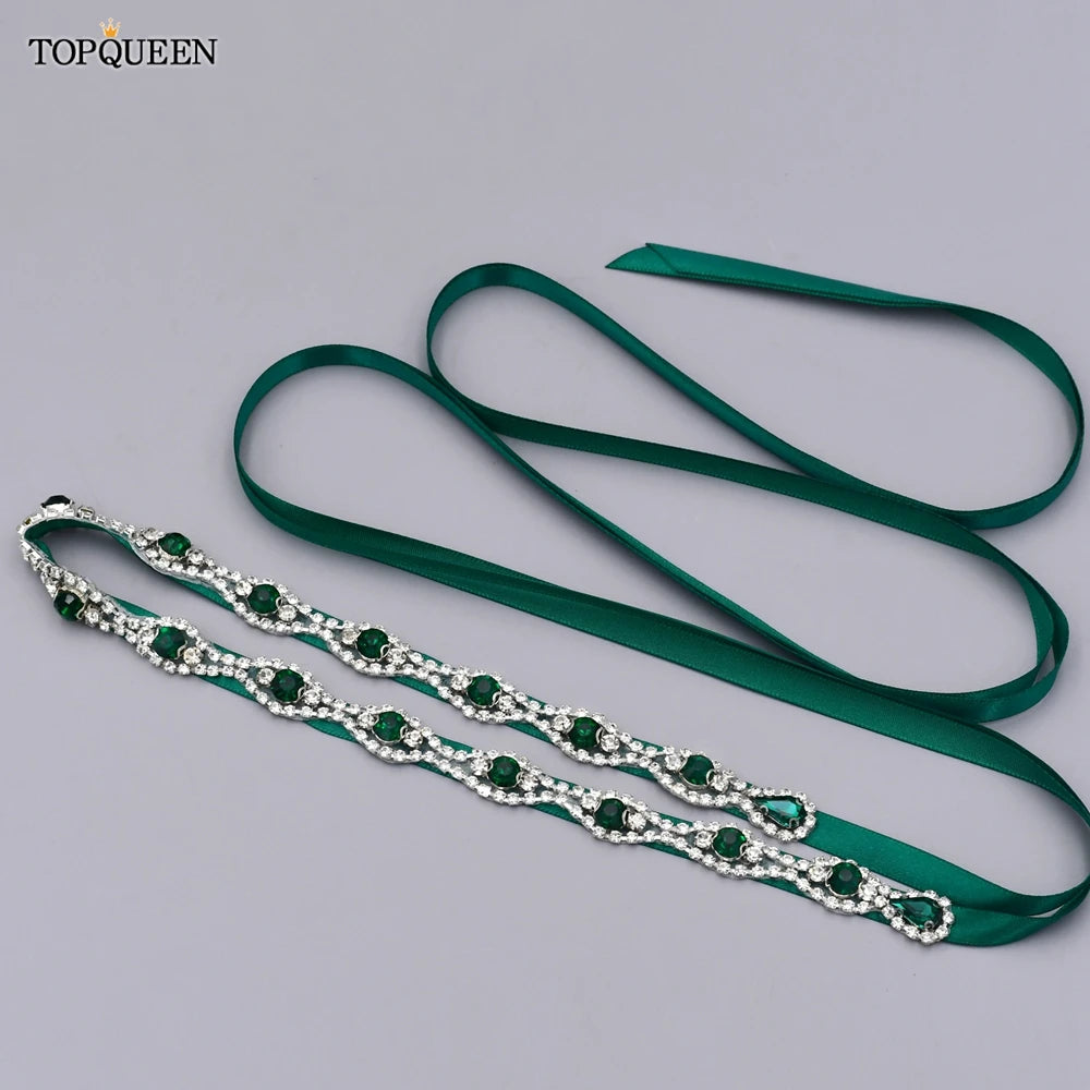 TOPQUEEN Multiple Styles Green Belt With Diamonds Bridal Wedding Accessories Rhinestone Women'S Dresses Evening Girdles S30