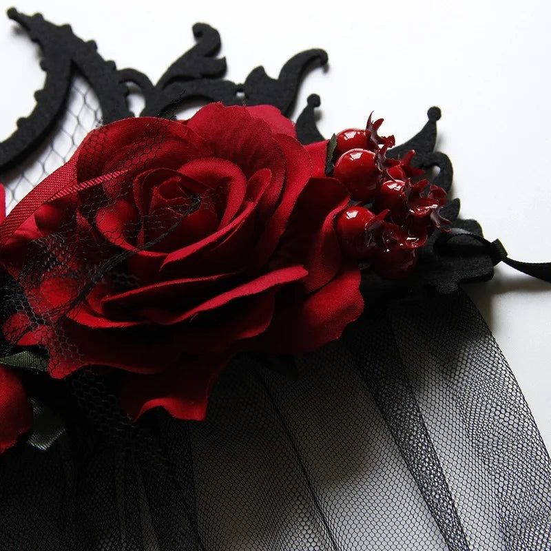 Couronne Gothique Serre-tête Rose Noire Rouge Halloween Roi Mariée Coiffe Sorcière Cosplay Coiffe Fête Mascarade Couvre-chef