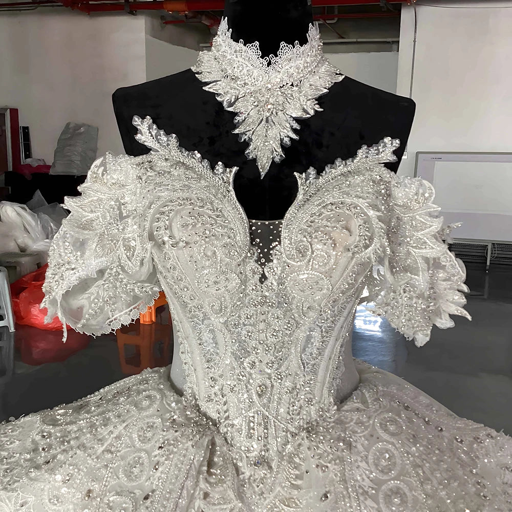 Robes de soirée de mariage en organza à lacets personnalisées Robes de mariée blanches Robes de mariée à traîne courte sans épaules vestidos de novia