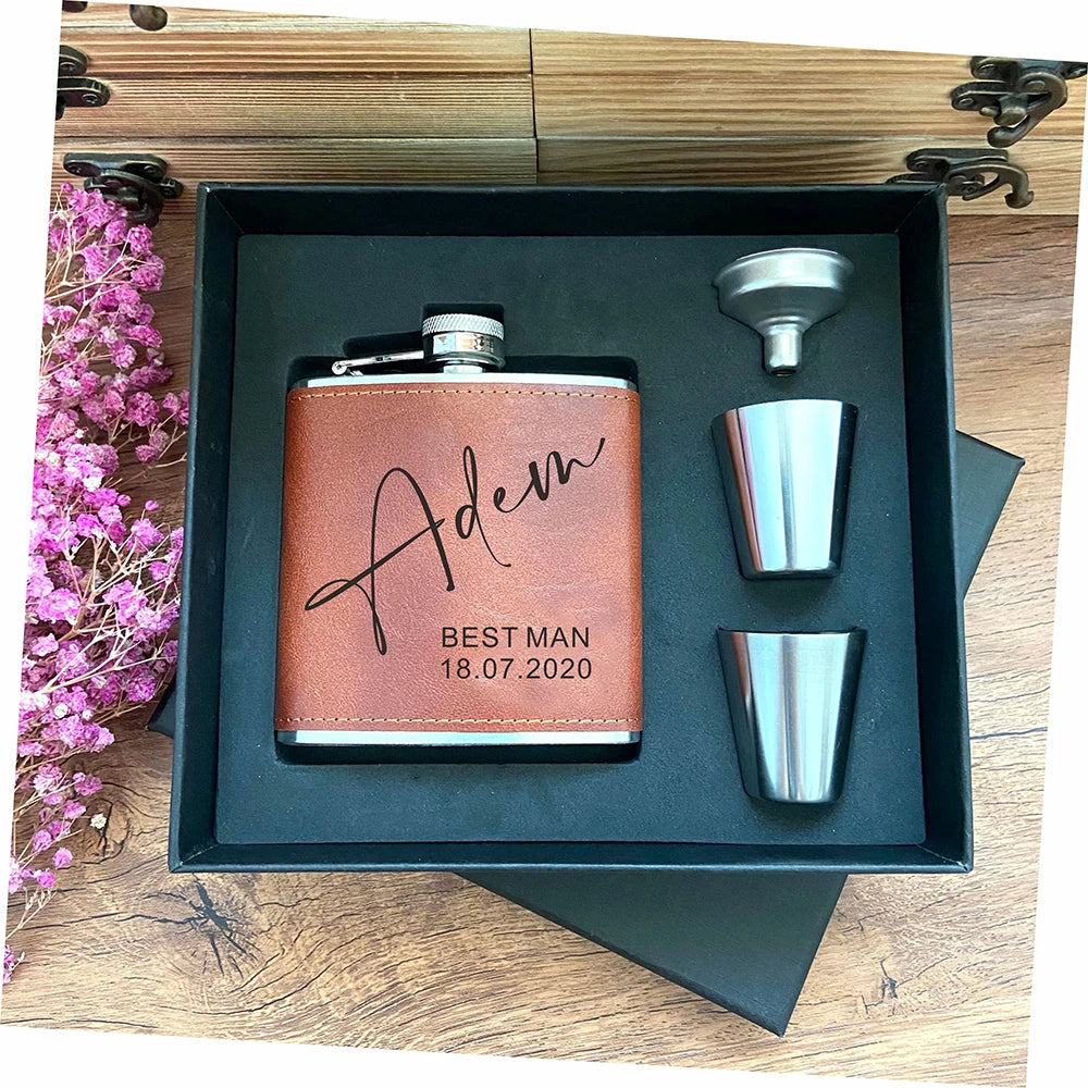Personalized Engraved Hip Flask – Groomsmen & Best Man Gift | 6oz with Gift Box