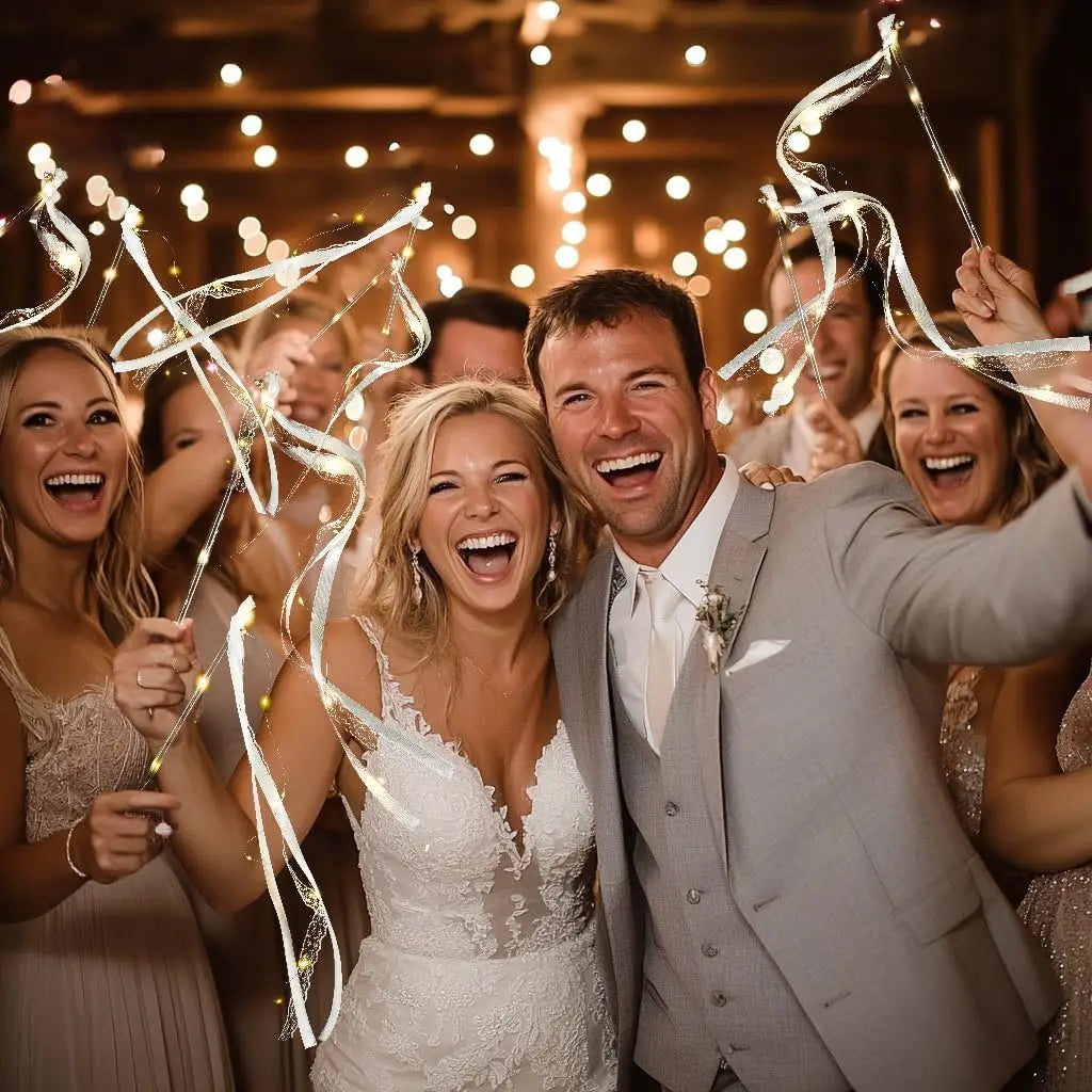 20-60Pcs Light up Wedding Wands LED Ribbon Wands Sparklers with Bells, Wedding Exit Send Off, Dance Floor Props, Wedding Favors