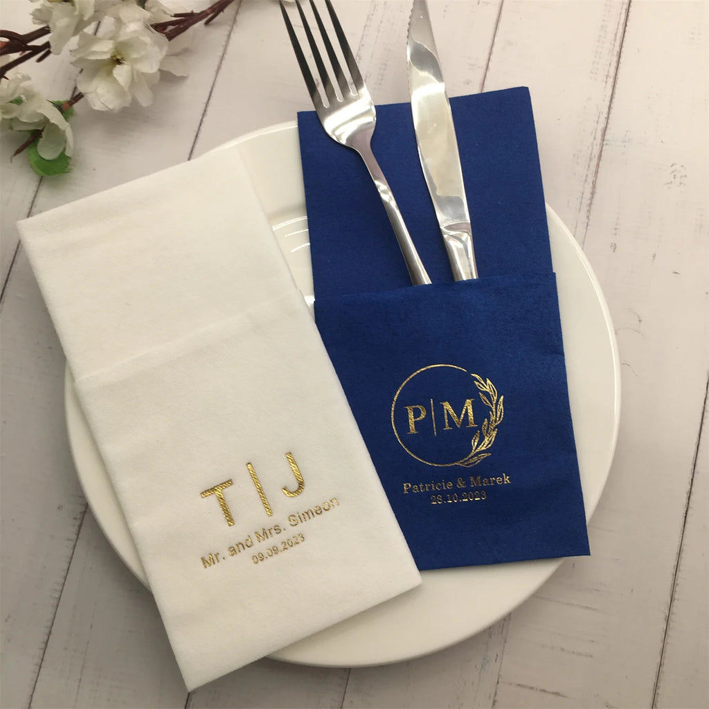 50pcs Personalized Napkins Wedding Engagement Party Table Dinner Decoration Custom Bar Napkins LOTS of COLORS Avail