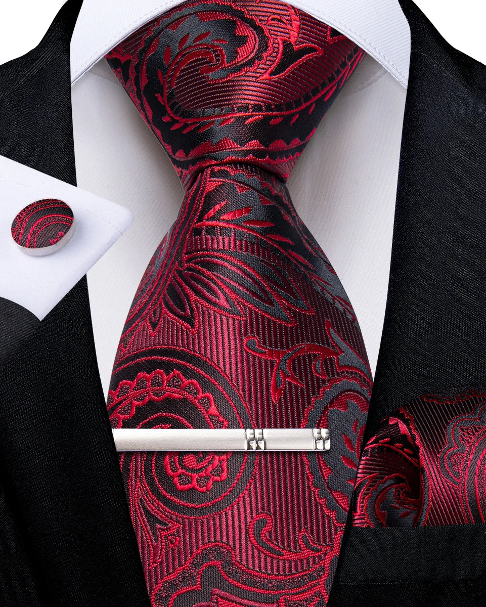 Men's Silk Paisley Tie Set – Pocket Square, Cufflinks & Tie Clip | Groom & Groomsmen