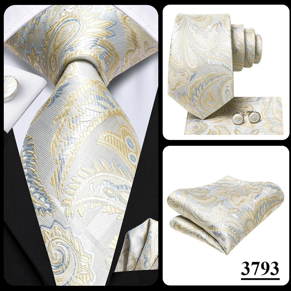 Silk Paisley & Floral Necktie Gift Set | Groom & Groomsmen Wedding Tie with Pocket Square & Cufflinks