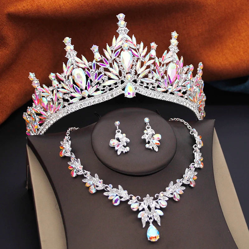 Ensembles de bijoux de mariée pour femmes, diadèmes de mariage et d'anniversaire, et collier ras-du-cou, boucles d'oreilles, accessoires de bijoux de costume de fête de mariée