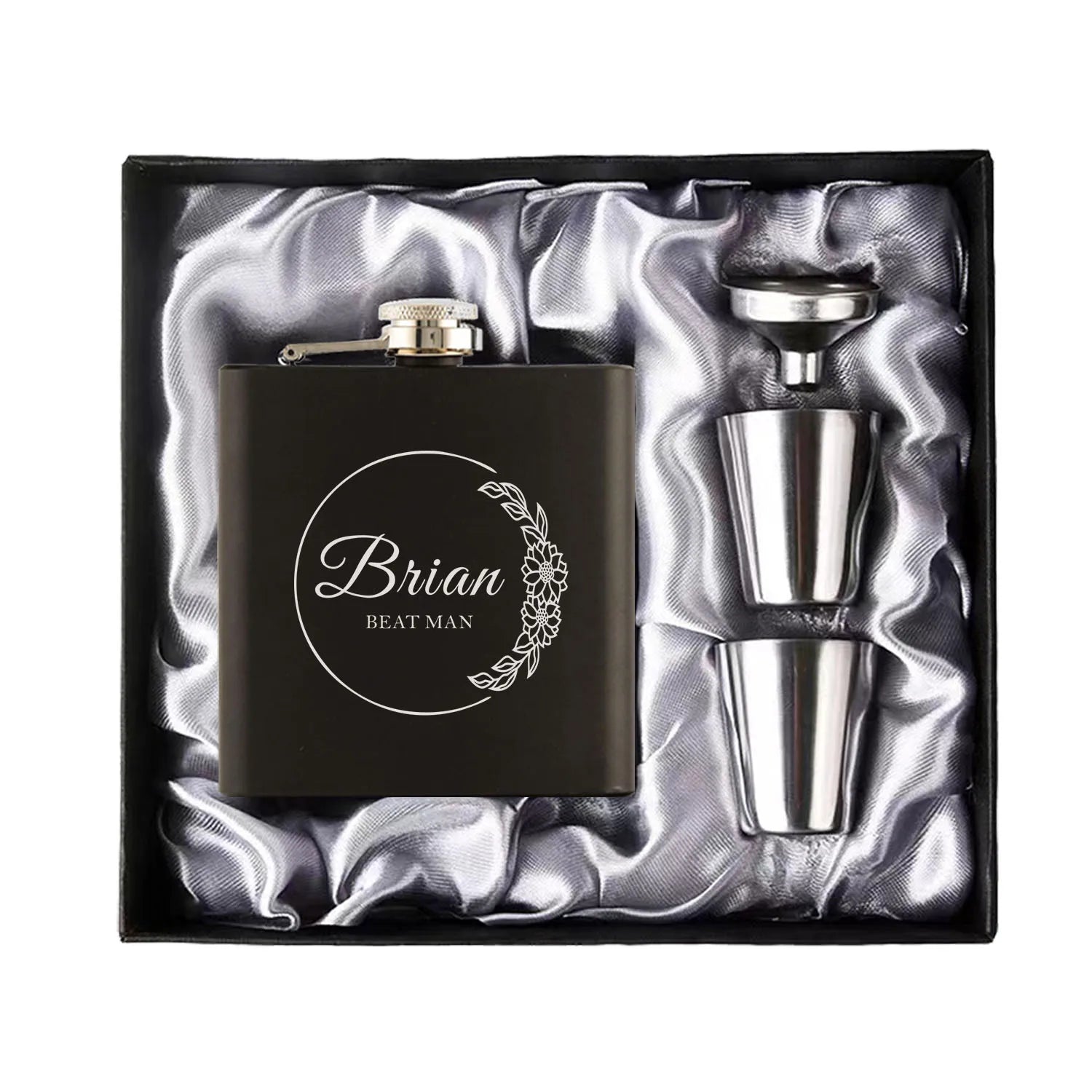 Personalized 6oz Hip Flask Set | Custom Name & Logo | Groom, Best Man & Groomsmen Gift