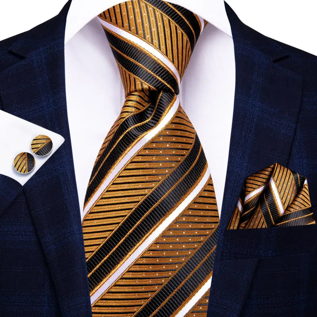 Silk Necktie Gift Set | Groom & Groomsmen Wedding Tie with Pocket Square & Cufflinks