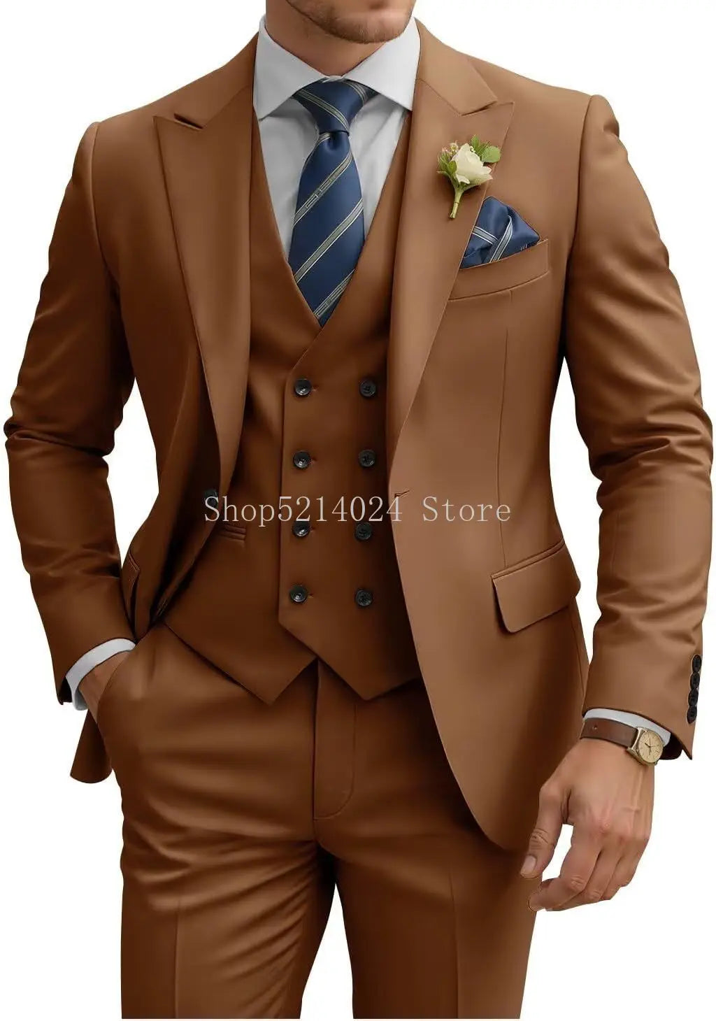 Costume Homme 3 Pièces Slim Fit Double Boutonnage Mariage Bal de Promo Dîner d'Affaires Formel Tuxedo