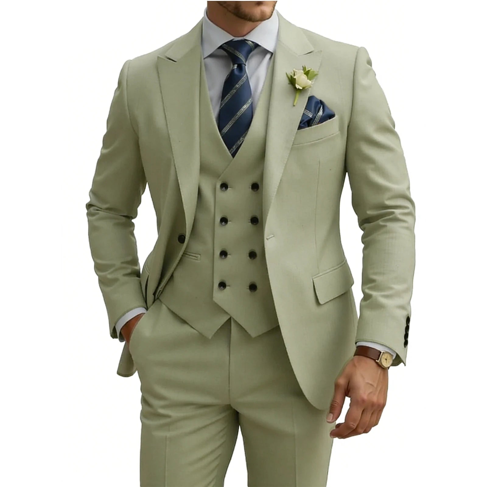 Costume 3 Pièces Slim Fit Homme Double Boutonnage Mariage Bal de Promo Costumes Formels Affaires Dîner Smoking