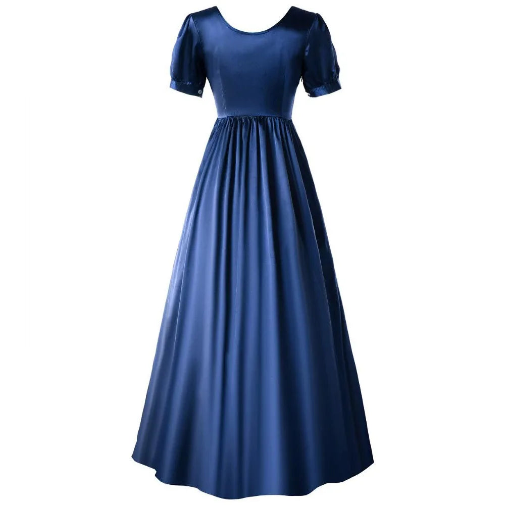 Robe médiévale en satin - Robe de thé victorienne taille haute, costume de cosplay Renaissance pour Halloween et robe de bal gothique steampunk