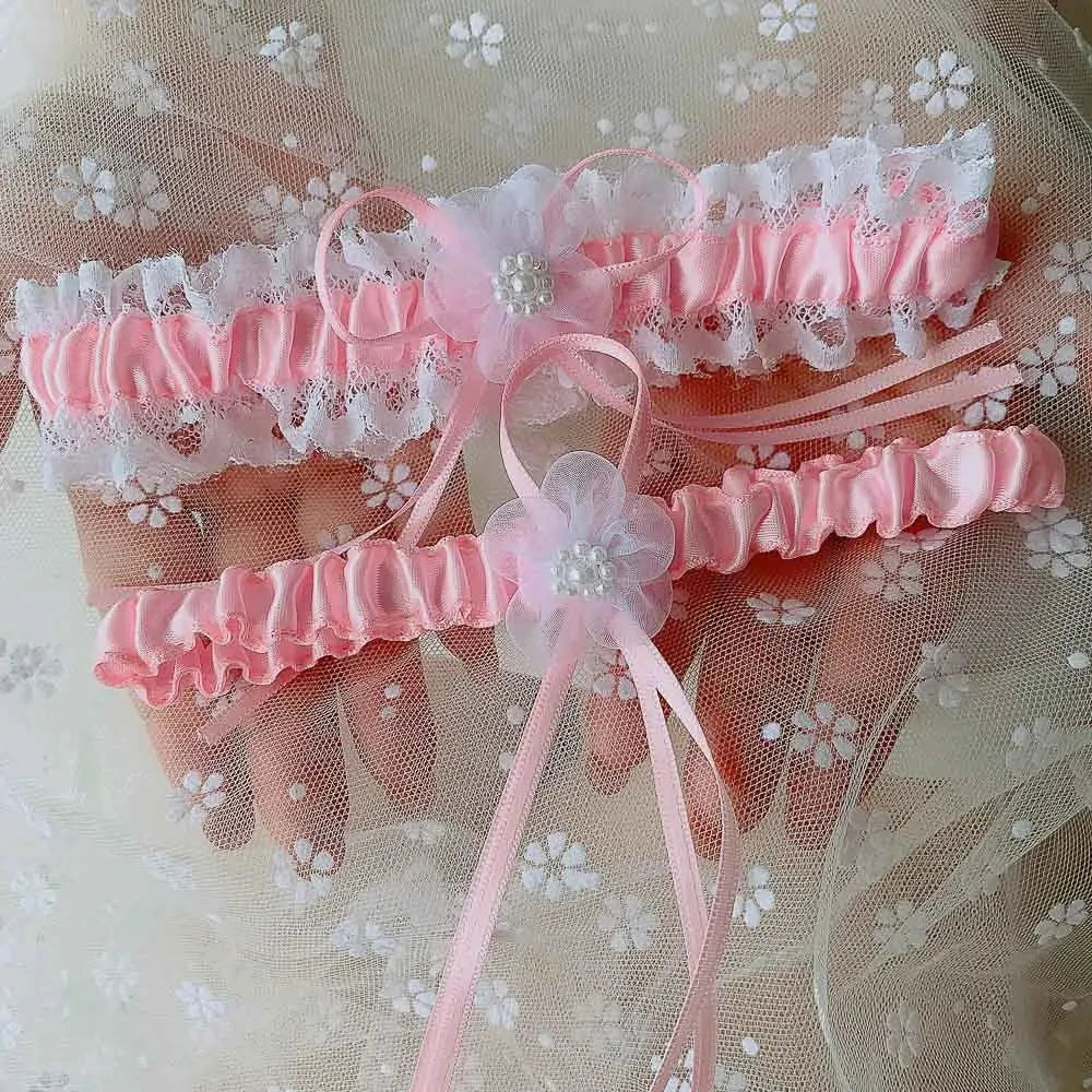 Jarretelle de Mariage avec Fleur et Perles, Bande de Satin, Accessoires de Mariée, Cosplay, Fête, Boucle de Jambe Florale Élastique