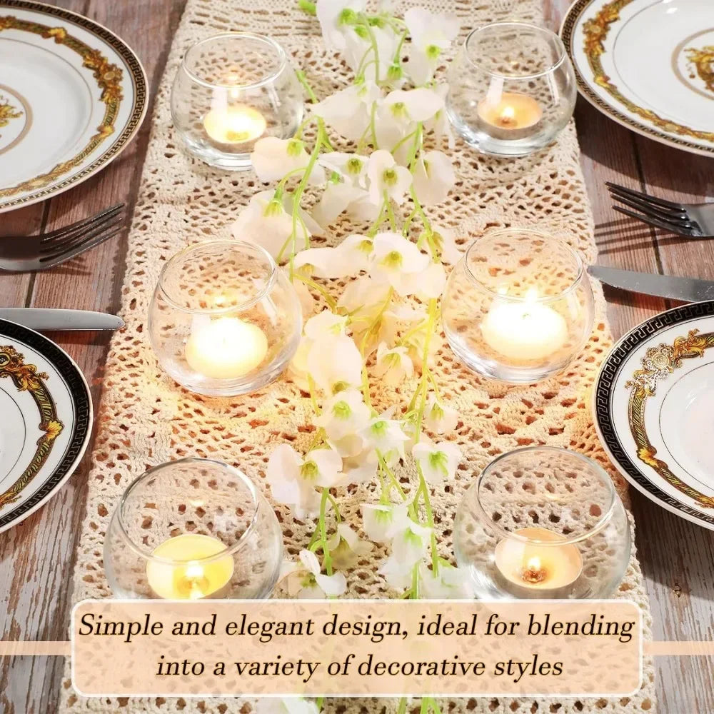 6Pcs Round Votive Candle Holders Glass Tealight Candle Holder Cup with LED Candles for Valentine's Day, Birthday Wedding Decor