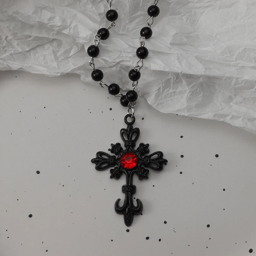 Parure collier chauve-souris gothique et croix superposées — Style sombre Y2K