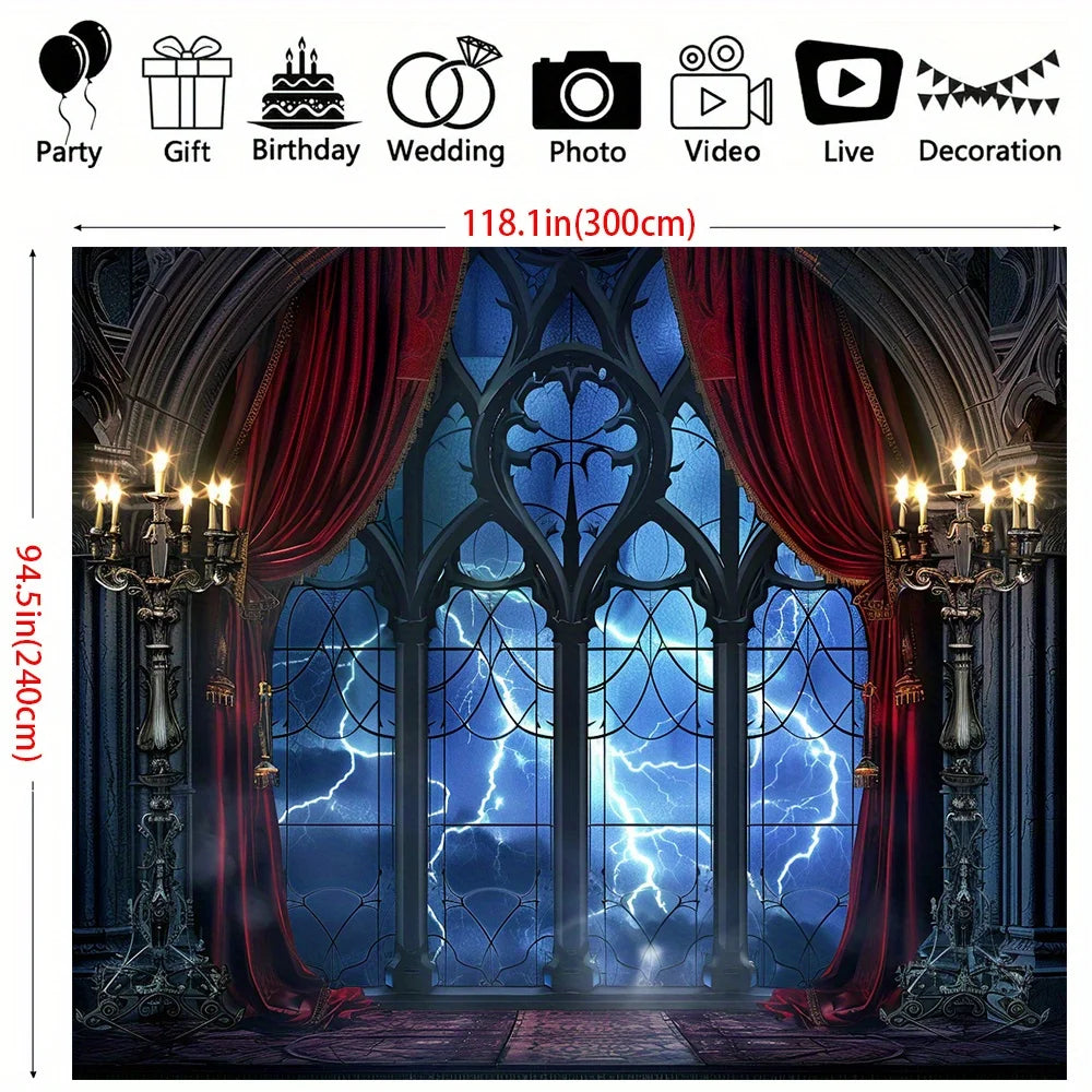 Gothic vampire medieval castle moon bat background cloth, Halloween party decoration background photo props