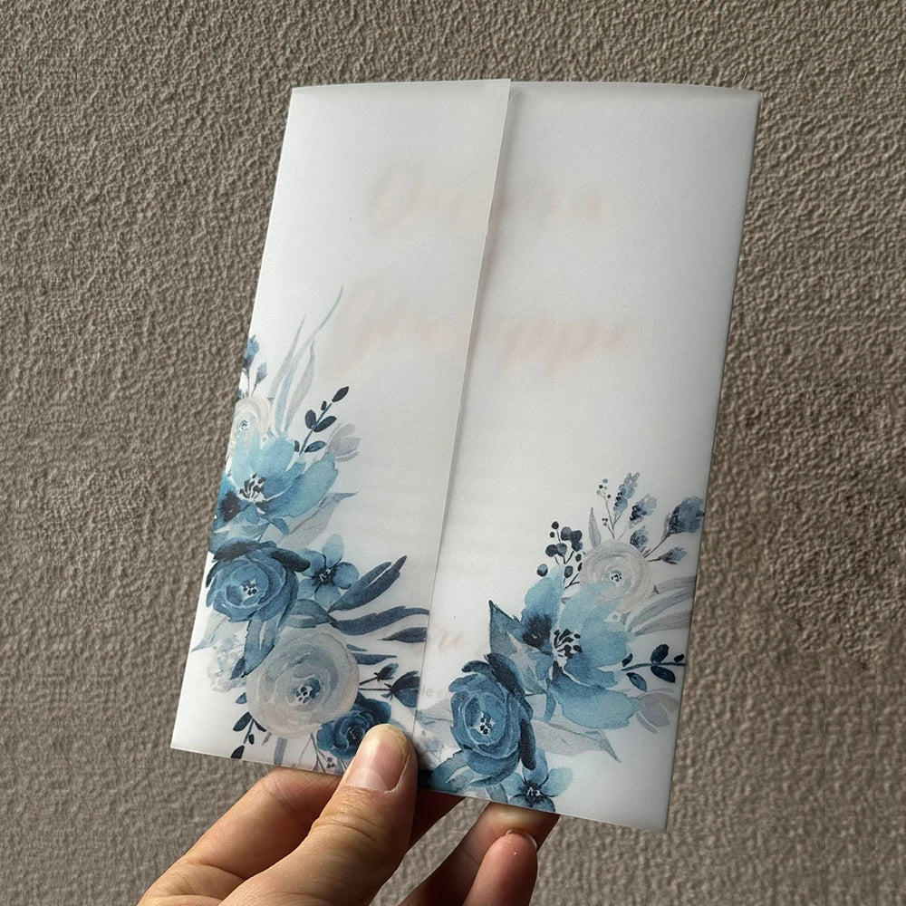 20pcs Watercolor flower Vellum  Wrap suitable for a 5 x 7 Wedding Invitation,vellum jacket,custom invitation