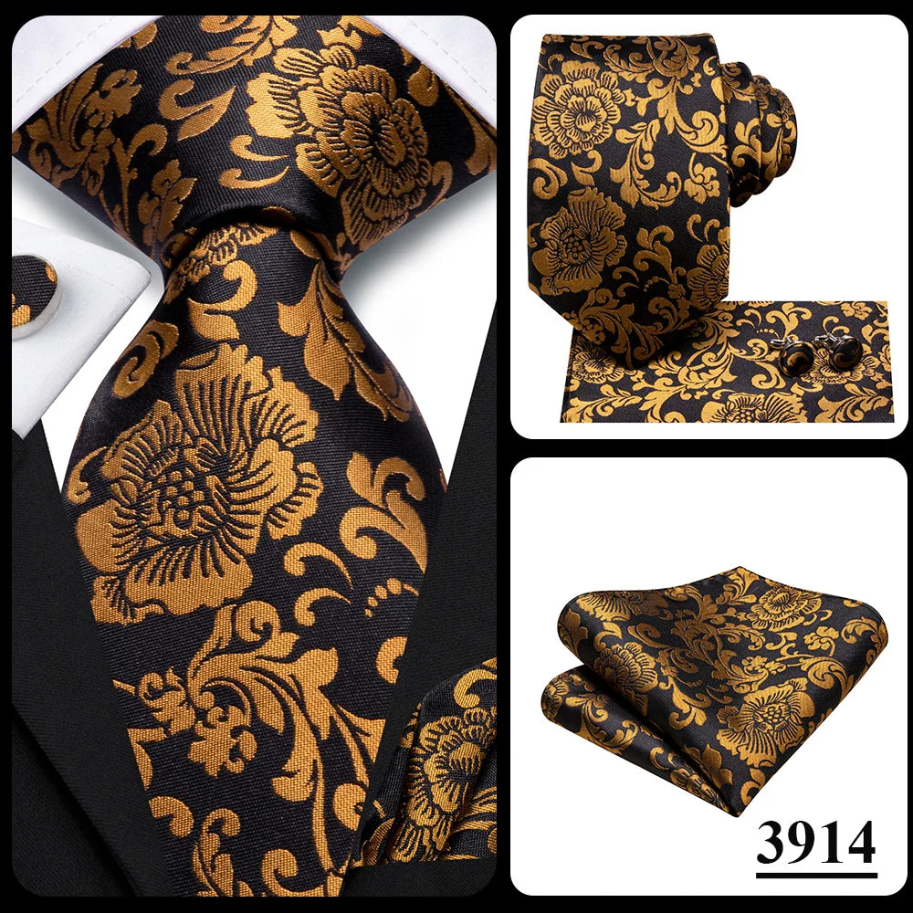 Silk Necktie Gift Set | Groom & Groomsmen Wedding Tie with Pocket Square & Cufflinks