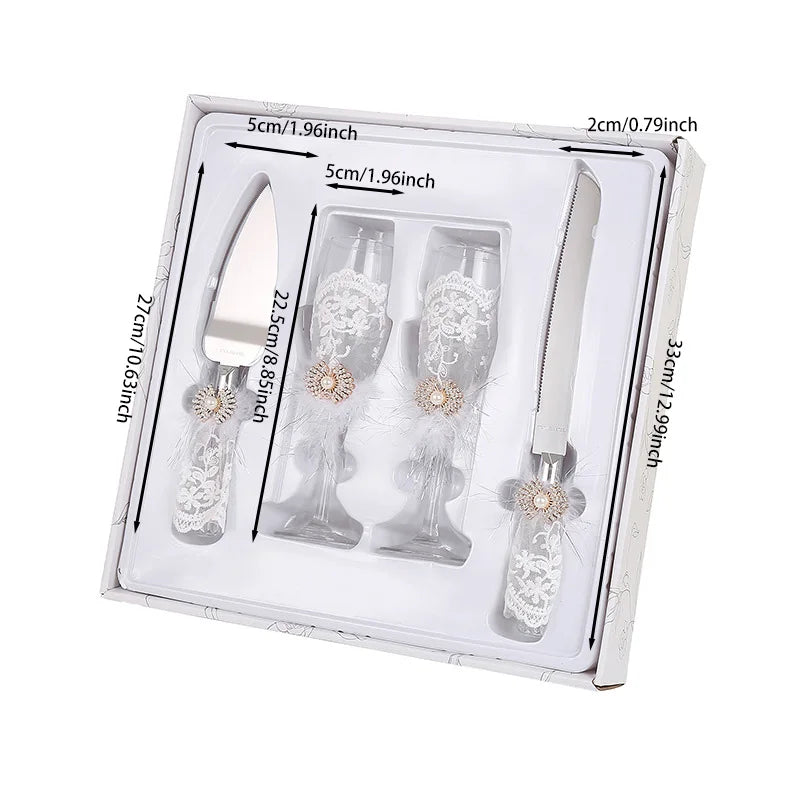 Wedding Four-Piece Set Dinnerware And Glasses cup for Bride And Groom Wedding Supplies for Banquet