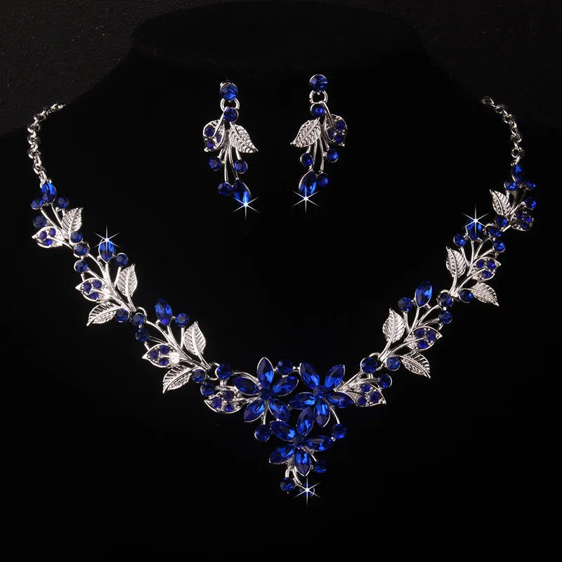 Parure de mariée collier et boucles d'oreilles Feuilles et Fleurs violettes