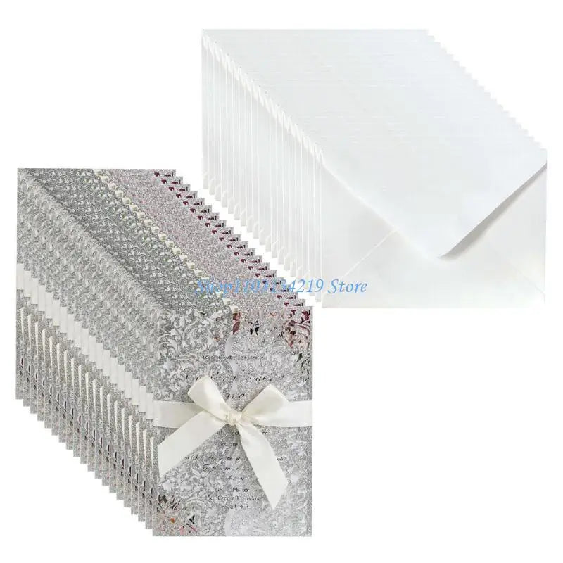 20 cartes d'invitation à paillettes creuses avec enveloppes et ruban pour mariage, Saint-Valentin, fête prénuptiale, fournitures de fête