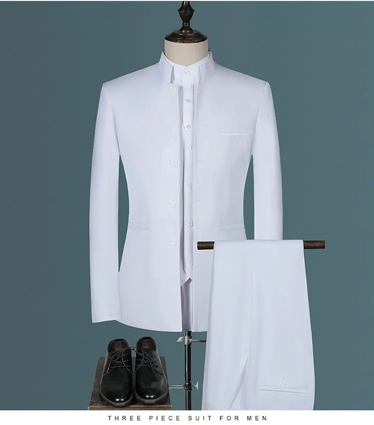 Costume homme pour hommes d'affaires jeunes et d'âge moyen, décontracté, à la mode et élégant, col montant simple, version coréenne de Zhongs