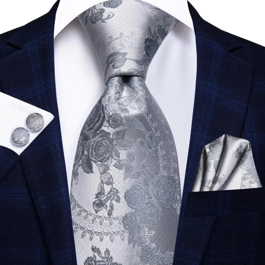 Silk Paisley & Floral Necktie Gift Set | Groom & Groomsmen Wedding Tie with Pocket Square & Cufflinks