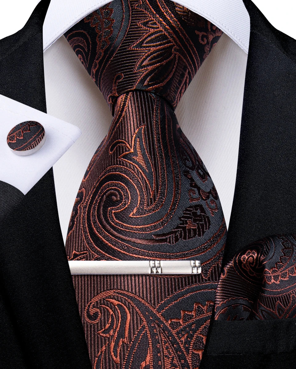 Men's Silk Paisley Tie Set – Pocket Square, Cufflinks & Tie Clip | Groom & Groomsmen