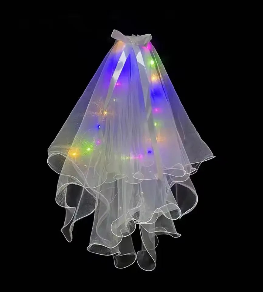 Voile de mariée LED, voiles de mariée lumineux avec pince à cheveux, tulle, fête, festival, costume d'Halloween