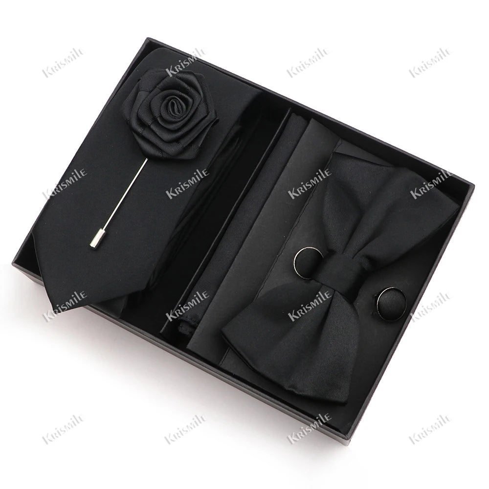 Men's Tie Box Gift Set | Necktie, Bow Tie, Pocket Square, Cufflinks & Brooch