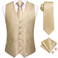 Gilets de costume en soie Hi-Tie pour homme, 4 pièces, tissés, vert sauge uni, gilet, cravate, pochette, boutons de manchette, pour affaires, mariage, robe, veste de taille