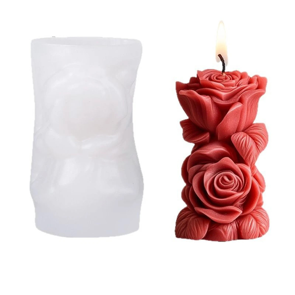Moule en silicone pour bougie pilier rose 3D, colonne de fleurs géométriques, moule à plâtre pour bougie parfumée, ornement, cadeau fait à la main, décoration de mariage