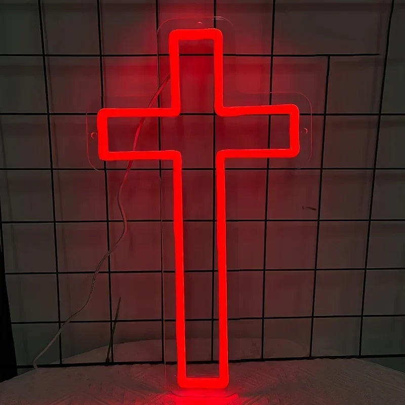 Style gothique Croix sombre Chambre Murale Décorative Lumière Halloween Noël LED Néon Lumière Décoration Chambre Religieuse Décoration Pâques
