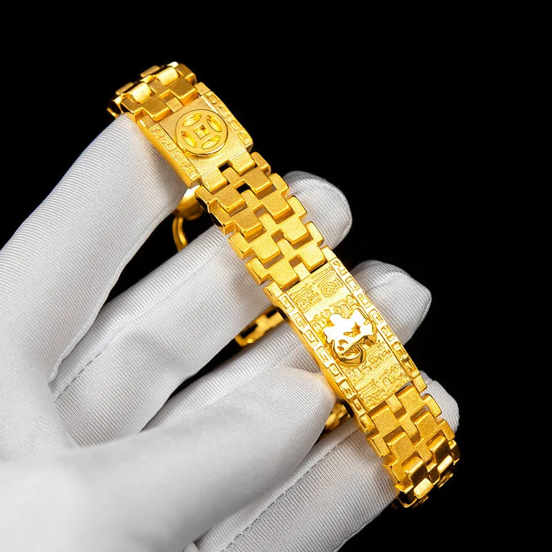 Men's Vintage Gold FU Coin Chain Bracelet | Groom, Father & Wedding Gift