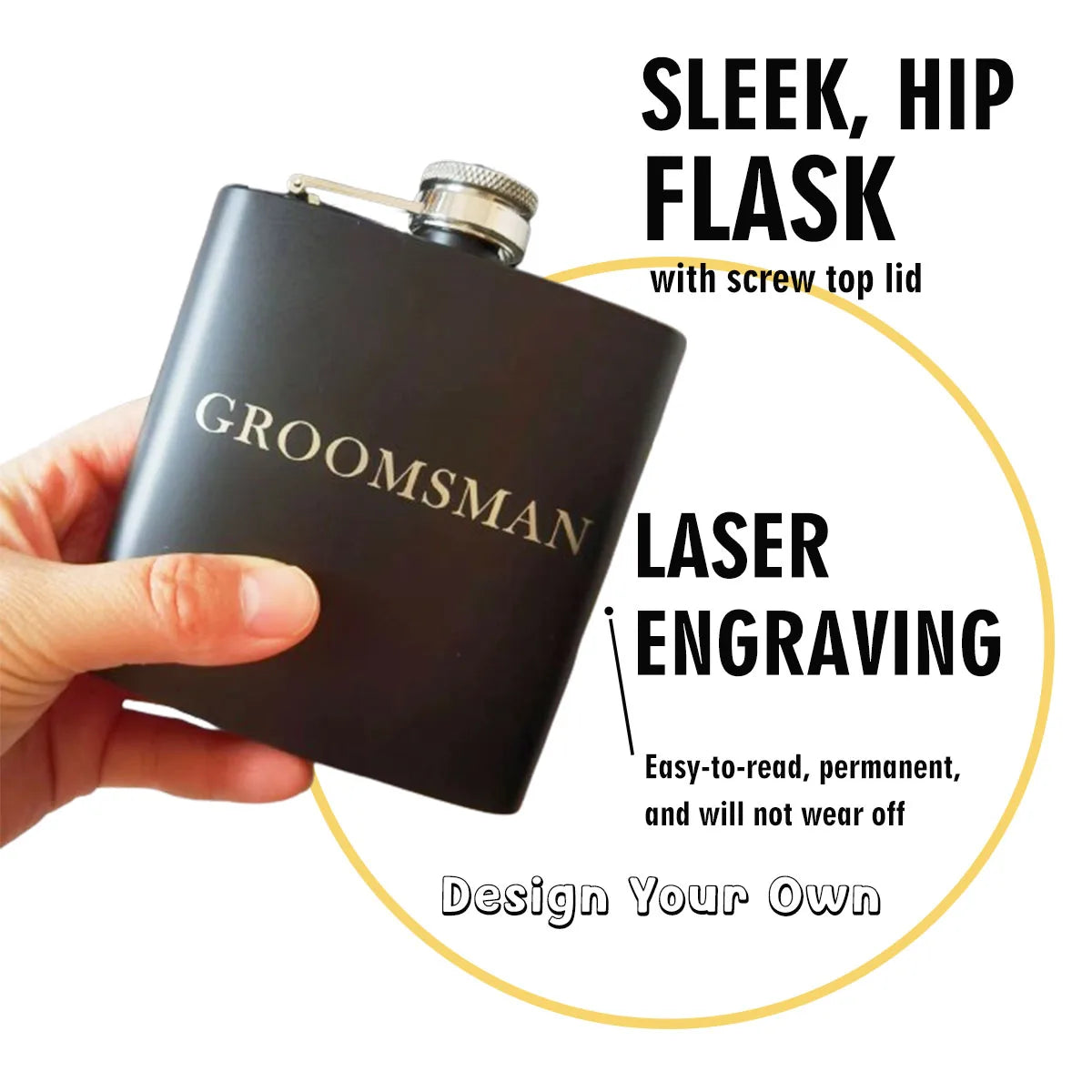 Personalized 6oz Hip Flask Set | Custom Name & Logo | Groom, Best Man & Groomsmen Gift