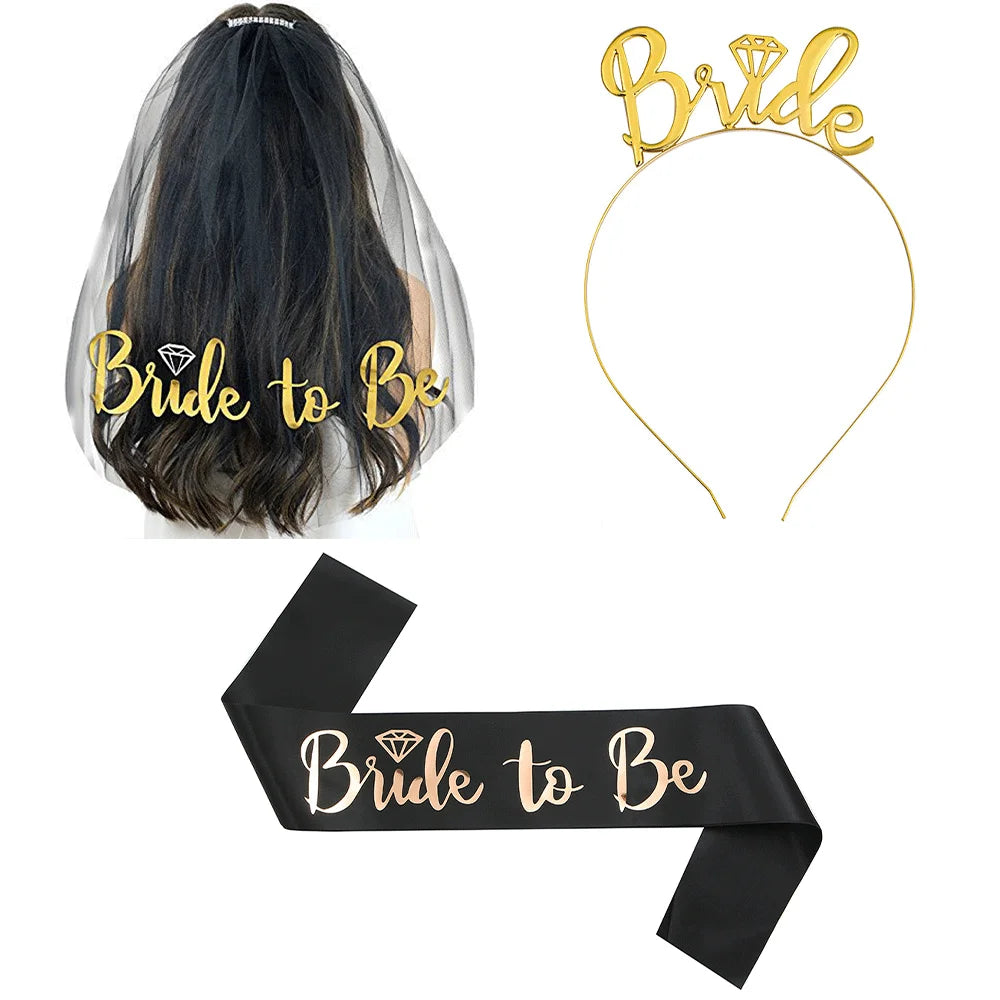 Ensemble de mariage or rose mariée à être douche nuptiale bretelles de mariée voile de mariée bandeau soirée de poule fournitures de fête de bachelorette