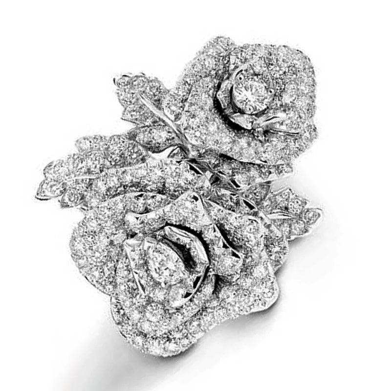 Bague Fleur Rose Zircon Brillant — Élégante Alliance de Mariage
