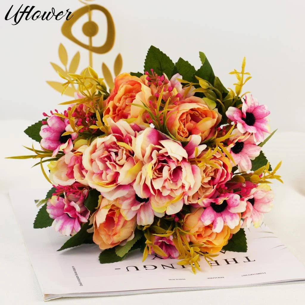 Oil Painting Peony Artificial Flower Bridal Bouquet