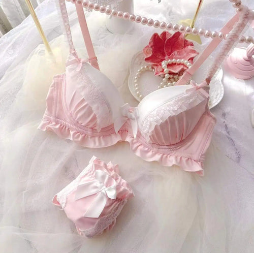 Nouvelle Arrivée 2023 100% Vraie Photo Mode Lolita Fille Mignonne Kawaii Soutien-Gorge Push-Up à Volants Culotte Ensemble Sous-vêtements Lingerie