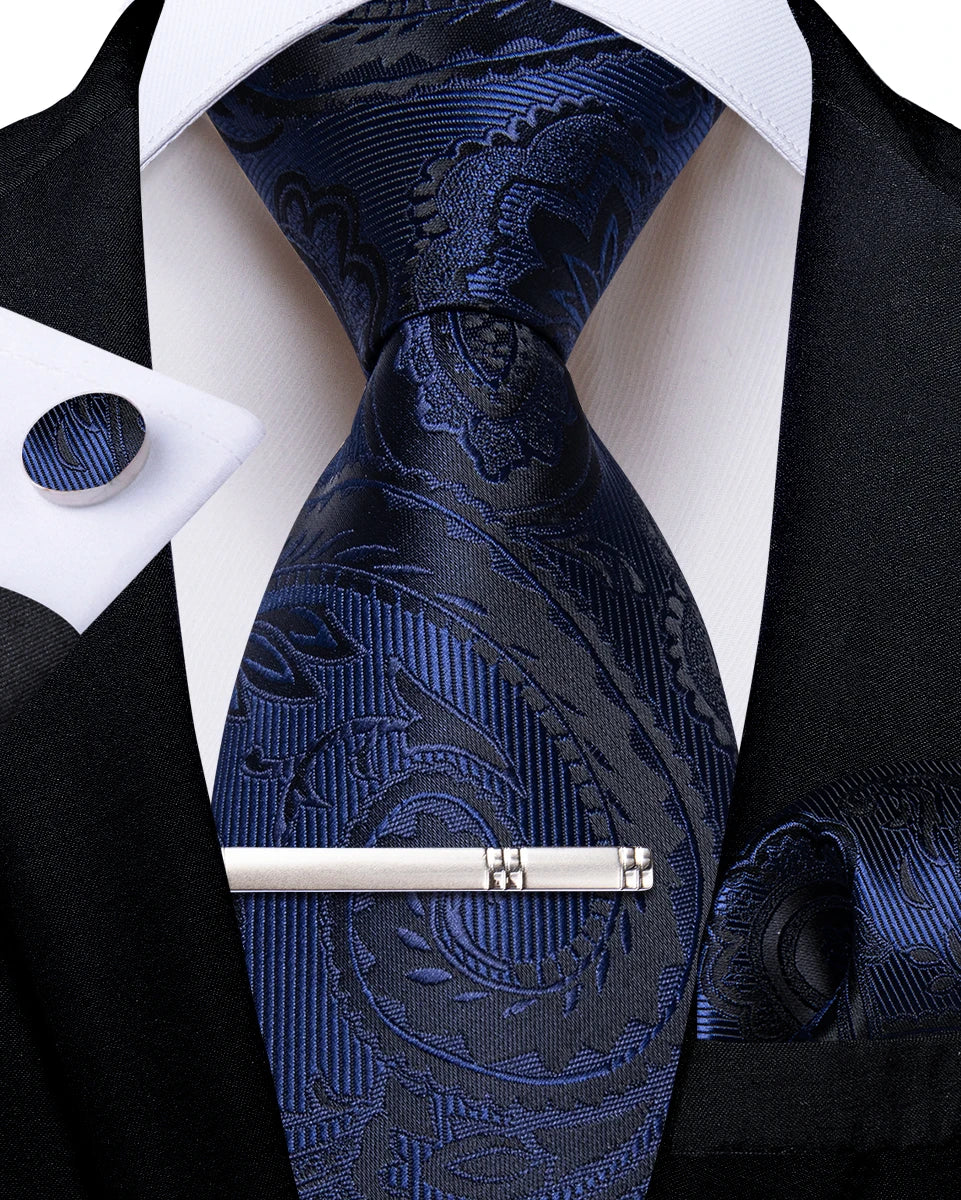 Men's Silk Paisley Tie Set – Pocket Square, Cufflinks & Tie Clip | Groom & Groomsmen