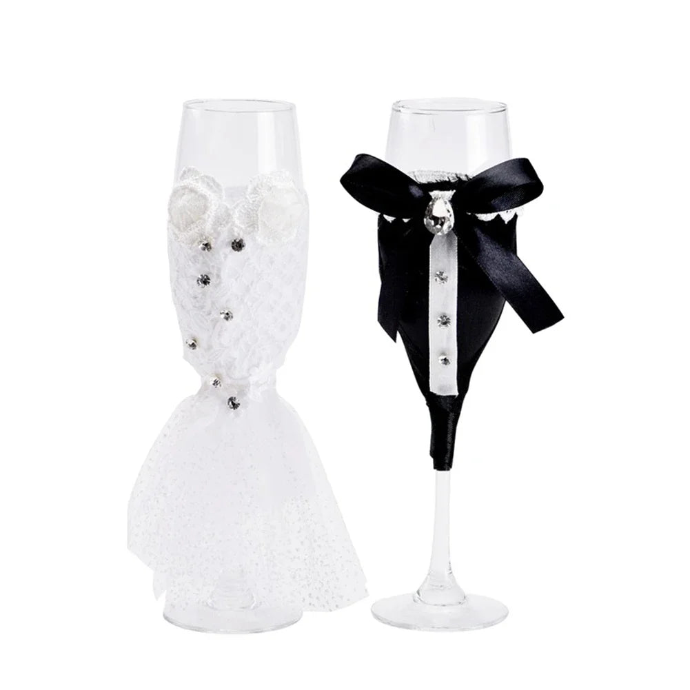 Wedding Table Decoration Wine Glass Cup Cover Bride Groom Costume Glass DIY Bride To Be Bridal Shower Bachelorette Party Decor